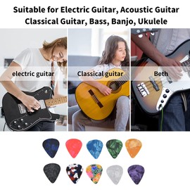 FASJ Púas de bajo, púas de Guitarra Coloridas Retro Ligeras portátiles para Ukelele para Principiantes para Guitarra eléctrica para Banjo(0,96 mm, Caja Negra)