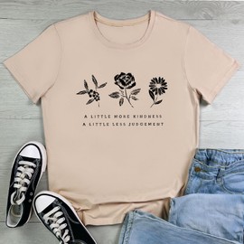 ROSEPARK Women Flower Tops Cute Graphic Tees Apricot Medium