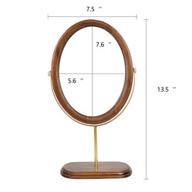 Tstarer Desk Makeup Mirror with Solid Wood,Elliptical Vanity Table Mirror for Living Room Bedroom (7.5 W x 13.5 H) (Rustic Brown)