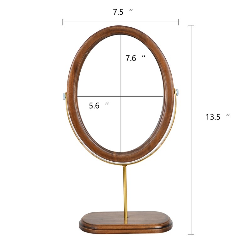 Tstarer Desk Makeup Mirror with Solid Wood,Elliptical Vanity Table Mirror