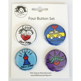 New York Button Set of 4 NYC Love 1.25" Mini Souvenir Pins by Mary Ellis