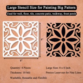 Concrete Stencils Reusable Mexican Stencil Floor Tile Stencil for Painting Floors, Tiles, Walkway, Patio, Porch, Concrete Floor, 4-Pack, Sunflower Pattern