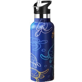 Turtle Sport Water Bottle with Straw, Vacuum Insulated Stainless Steel Thermal Drinking Travel Mug Cups For Gym Fitness Camping-20oz/600ml