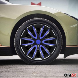 OMAC - Black Dark Blue Gloss Hub Caps 16 Inch Set of 4 for Subaru Impreza, Tapas para Rines 16, Premium Wheel Covers 16 Inch, R16 Rim Cover Set, Snap On Durable Car Replacement Exterior Accessories