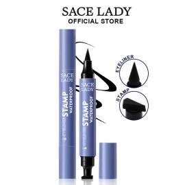 Black Stamp Eyeliner Pen, Waterproof Smudge-Proof Double-Ended Liquid Eye Liner, Long-Lasting Makeup, Precise Application, 0.11 Oz