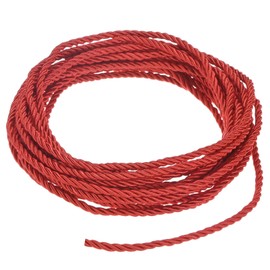 M METERXITY 5 Yards Twisted Rope Trim, 3mm/0.12 in Red Soft Polyester Twisted Silk Rope Cord 3-Ply Decorative Cord for Gift Bag/DIY Crafts/Home Decor/Curtain Tieback