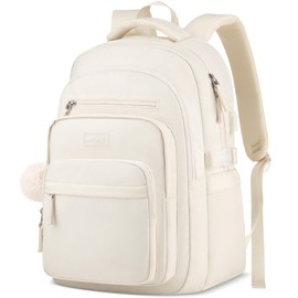 KROSIAS Student Laptop Backpack for College Teen Girls, Middle High School Aesthetic Bookbag Large 15.6 Inch Laptop Bag Travel Back Pack for Women (Beige)