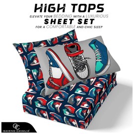 GC GAVENO CAVAILIA Kids Polycotton Sports Bedding Set | Super Soft Shoes Pattern Fitted Sheet With Pillowcase | Gift For Boys & Girls Sports Fitted Bed Sheet | Multi