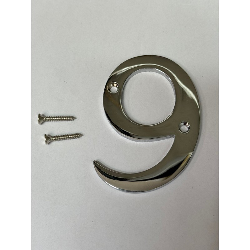 3 Inch Polished Chrome Screw-On Number 9 – Door Numeral