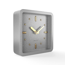 Driini Modern Mid Century Desk & Shelf Clock (Gray and Gold) - Battery Operated with Silent, Analog Movement – Small Tabletop Clocks for Office – Perfect for Mantle, End Table, Desktop or Nightstand
