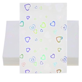ONLYKXY 50pcs Soft Clear Plastic Glitter Small Bag Storage Pouch Laser Sleeve Cover Pocket Holder Holographic Photo Protector Top Loader for Collectible Coin Jewelry Sport Trading Card (White Heart)