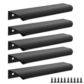 Malimali 5 Pack Black Kitchen Cupboard Handles Finger Edge Pulls for Cabinets and Drawers, 150mm Wardrobe Door Handles Modern Aluminum Bathroom Cabinet Handles, Matte Black