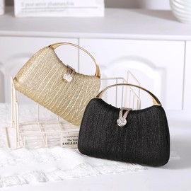 Eautyba Women's Fashion Top Handle Rhinestone Evening Bag Patterned Clutch Party Handbag Golden