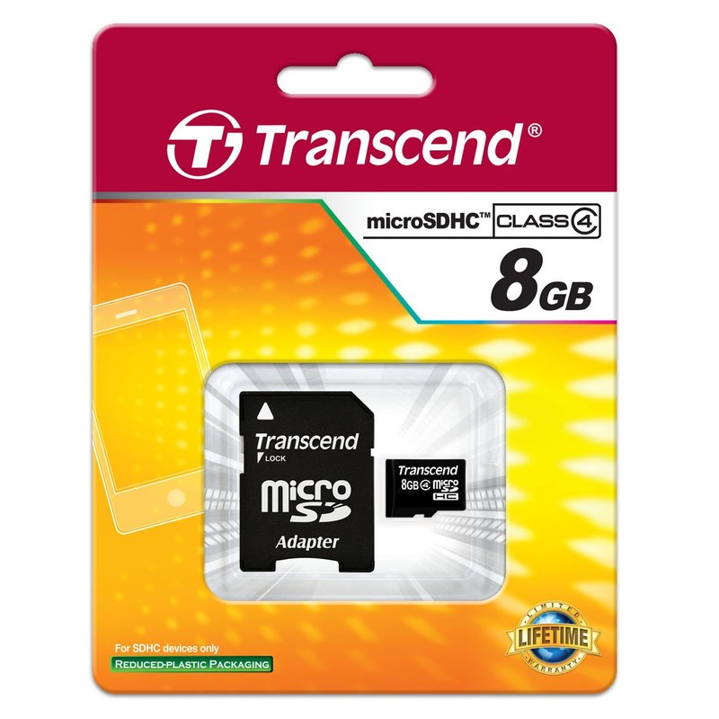 Transcend 8 GB microSDHC Flash Memory Card TS8GUSDHC4