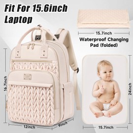 Tealari Diaper Bag Backpack,Stylish Baby Diaper Bag,Waterproof Travel Diaper Backpacks Baby Bags with Changing Pad,Stroller Straps,Insulated Pockets (Beige)