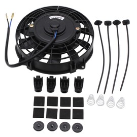 1 Set Black Fan 7" inch Universal Slim Fan Electric Radiator Engine Cooling Fans Push Pull 12V 80W with Mount Brackets and Tie Straps Kit