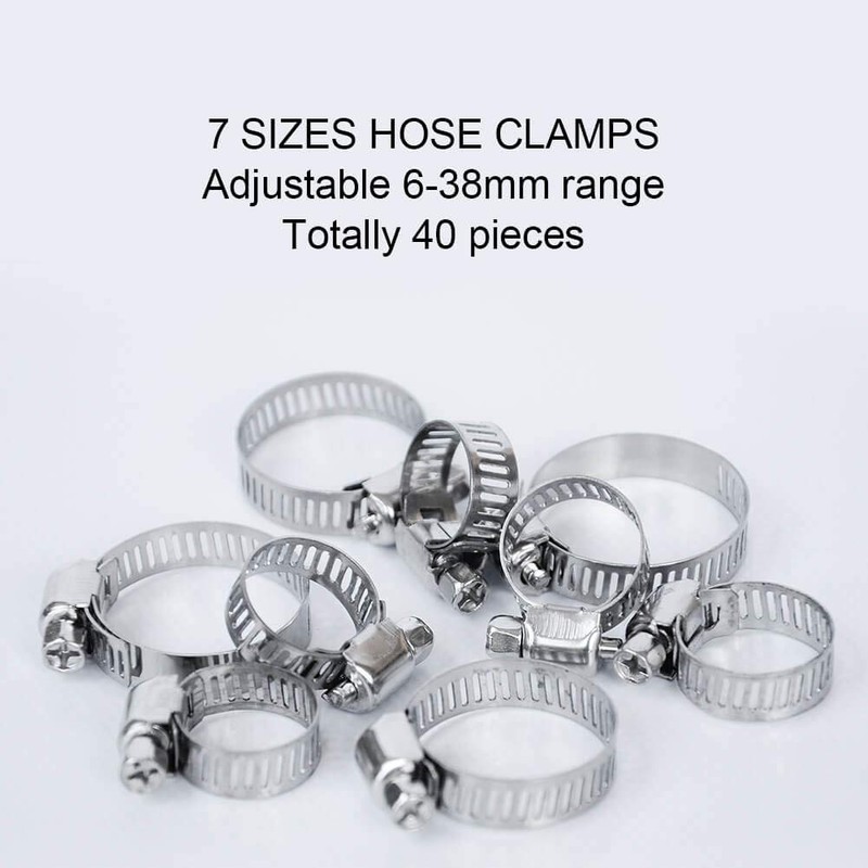 Selizo 40Pcs Hose Clamp Including 7 Sizes Adjustable Pipe Tube
