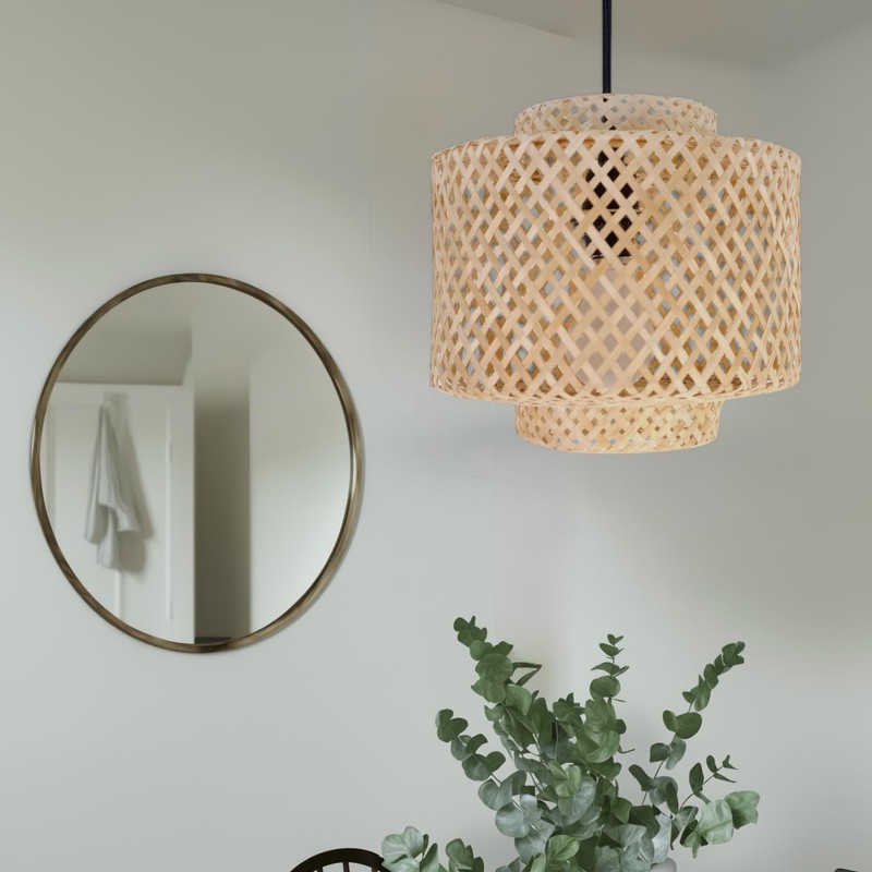 Natural Wicker Chandelier Bamboo Lamp Shade for Pendant Light-Light Fixtures