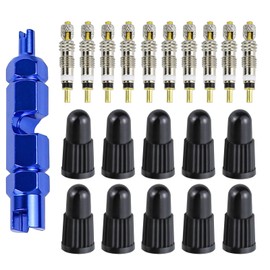 Hovom 21PCS Presta Valve Core Kit, Alloy Stem Removal Tool with 10 Presta Valve Cores and 10 Stem Caps, Brass Valves Core Replacement for Mountain Bike & Road Bike Tubeless Tire Repair (Blue)