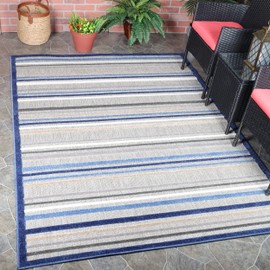 Superior Indoor Outdoor Area Rug, Perfect for Patio, Bedroom, Kitchen, Laundry Room, Entryway, Office, Playroom, Carpet Cover, Modern Casual Stripe Geometric, Eastyn Collection, 6' x 8' 10", Slate