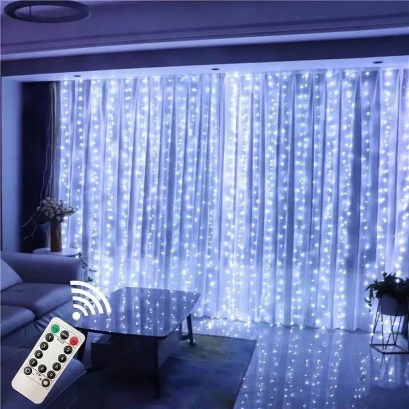 100 LED White Curtain Light for Party/Wedding/Festival/Christmas,Window Blinking String Light