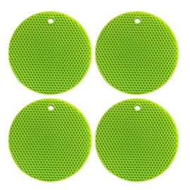 Silicone Hot Pads for Kitchen, 7-Inch Round Trivet Mats, Non-Slip, 464°F Heat Resistant & Dishwasher Safe,Set of 4 (Green)