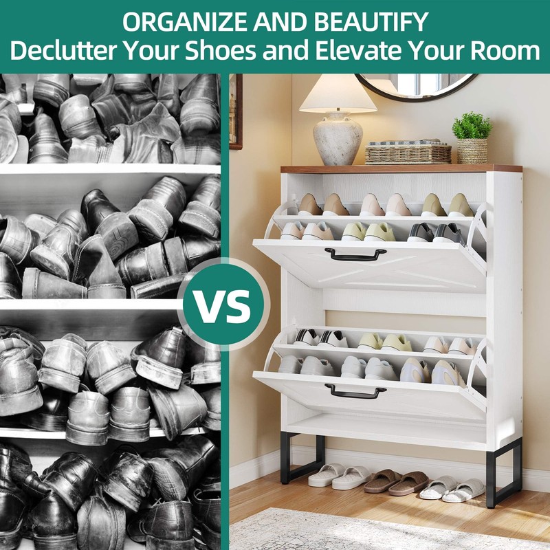 YITAHOME Shoe Storage Cabinet Entryway, 2 Flip Drawers Freestanding Shoe