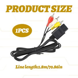 N64 AV Cable,1 Pcs N64 Cable Composite TV AV Display Cable Replacement Wire Cords,N64 Cables Super Console Standard Composite Cable, Excellent Picture and Sound for Game Cube, N64, GC and SNES (1.8m/6