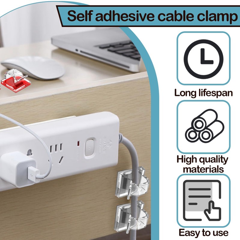 60PCS Cable Hooks Transparent Wire Hooks for Cables Plastic Stick