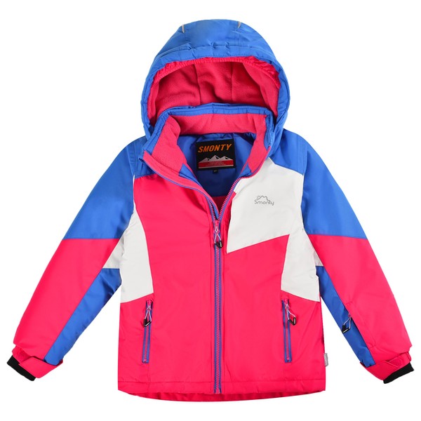 SMONTY Girl's Waterproof Winter Ski Jacket for Children 6-16 Years with Hood for Skiing, Mountaineering, Outdoor Sports in Winter, Red White Blue