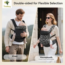 Tivellary Reversible Baby Carrier – Black Solid & Leopard Print; Lightweight & Breathable Lyocell Fabric; Ergonomic Lumbar Support and Quick Hands-Free Wear for Newborn to Toddler (7–44 lbs)