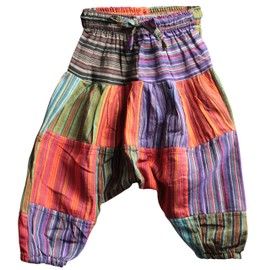 Shopoholic Fashion Children Hippie Harem Loose Boho Trouser Hippy Colorful Kids Retro Comfy Pants (XL,Patch)