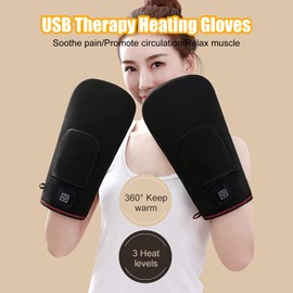 Therapy Heated Gloves for Finger Joints and Wrist, USB Powered Carbon Fiber Heated Mittens Hand Warmers for Arthritis Pain, Raynaud, Carpal Tunnel, 3 Temperature Settings