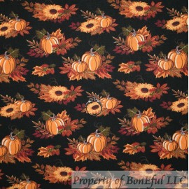 Signature BonEful Fabric FQ Cotton Quilt Black Red Orange Yellow Sunflower Leaf Pumpkin US