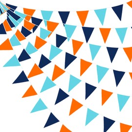 PinkBlume Blue and Orange Triangle Flag Banner Party Decoration, Approx. 32.8 ft (10 m) Long Pennant, Birthday Decoration, Camping Flag, Wedding, Cloth Garland, Party Decoration, Birthday Decoration,