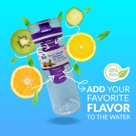 28 OZ Fruit Infuser Bottle Leakproof Plastic Flavor Infusion Flip Top Infused Water Bottles for Gym, Bike, Camping, and Travel (Purple)