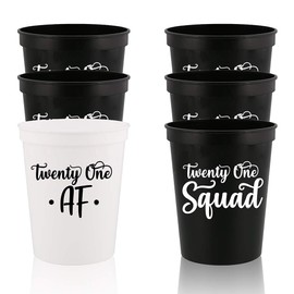 Veracco Twenty One AF Twenty One Squad 21 Years Old Stadium Party Cup 21st Party Favors Decoration Funny Birthday Gag Gifts For Him Her Twenty One And Fabulous (White/Black, 12)