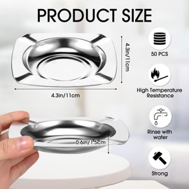 Threlaco 50 Pack Ashtray Stainless Smoke Ash Tray Smokeless Ashtray Holder Indoor Metal Ash Tray Tabletop Stainless Steel Square Round Corner Ash Tray for Home Patio Outdoor