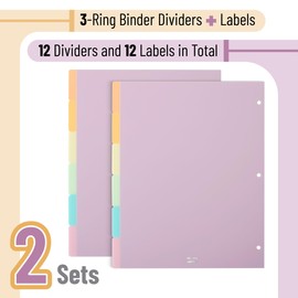 Mr. Pen- 6 Tab Binder Dividers, Pack of 2 Sets (12 Total), Plastic for 3 Ring Binder