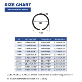 120Pcs GB895.2 Φ10-Φ26 Retainer Clip 65Mn Shaft Steel Wire Ring Snap Ring Set,Bearing Stop Ring Assortment Kit,Round Wire Snap Rings for Shafts