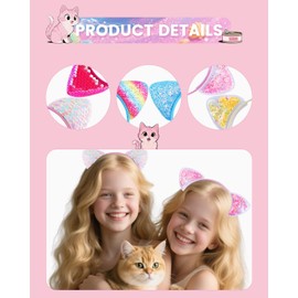 PUSABAOWO Cat Ears Headbands - 6pk, 3 Styles | Glitter Headbands for Girls and Women, Cat Birthday Decoration Party Favors, Cats Hairbands Hair Accessories for Daily Wear Party Costume