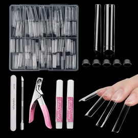 XXL Extra Long No C Curve Square Nail Tips, Venares 240 Pcs Non C Curve Nail Tips 12 Size Long Square Nail Tips No C Curve for Gel Extensions