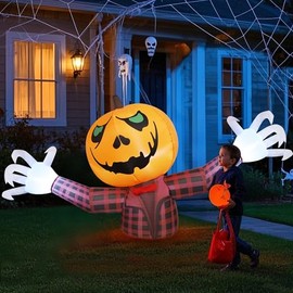 Youngfan - Fantasma de calabaza inflable de Halloween de 7 pies de largo, decoración al aire libre Jack-O-Lantern con luces LED, perfecto para patio, 