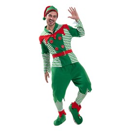 EraSpooky Elf Costume Men Christmas Santa Helper Fancy Dress Outfits Red and Green XL