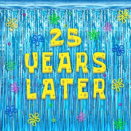 Cartoon Sponge Birthday Party Decorations Years Later Banner Blue Foil Fringe Curtain Backdrop and Flowers Wall Decals for for Photo Prop Themed Party Supplies