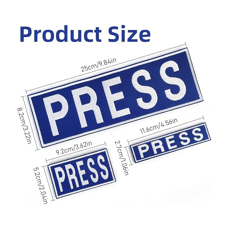 3 Pack Press Patches, Press Badge Embroidered Patches for Backpacks,