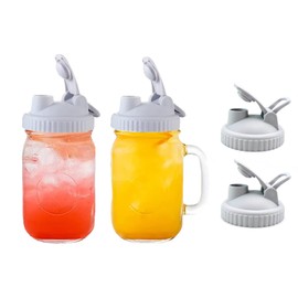 2 Pack Wide Mouth Canning Lids with Flip-Top Seals for Mason Jars - Reusable, Leak-Proof and Ideal for Pouring Milk, Coffee, Lemonade and More (Jars not Included) - Gray