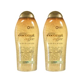 OGX Smoothing + Coconut Coffee Exfoliating Body Scrub with Arabica Coffee & Coconut Oil, Moisturizing Body Wash for Dry Skin, Paraben-Free with Sulfate-Free Surfactants, 19.5 Fl Oz, 2 Pack