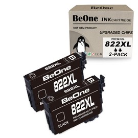 BeOne 822XL Black Remanufactured Ink Cartridges Replacement for Epson 822XL T822XL 822 T822 Compatible with Epson Workforce Pro WF-3820 WF-4820 WF-4830 WF-4833 WF-4834 Printer (2 Black)
