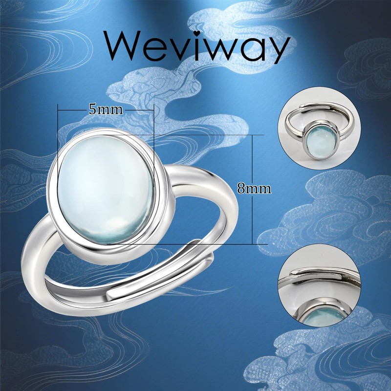 Weviway Silver Plated Aquamarine Ring with Oval Shape, Light Blue,